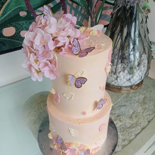 custom 2 tier birthday cake with flowers and butterflies 