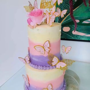 custom 2 tier birthday cake with butterflies and flowers 